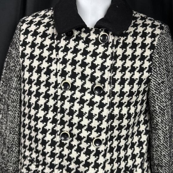 **Express** Women's Wool Blend Houndstooth Black White Double Breasted Peacoat M - Picture 4 of 11